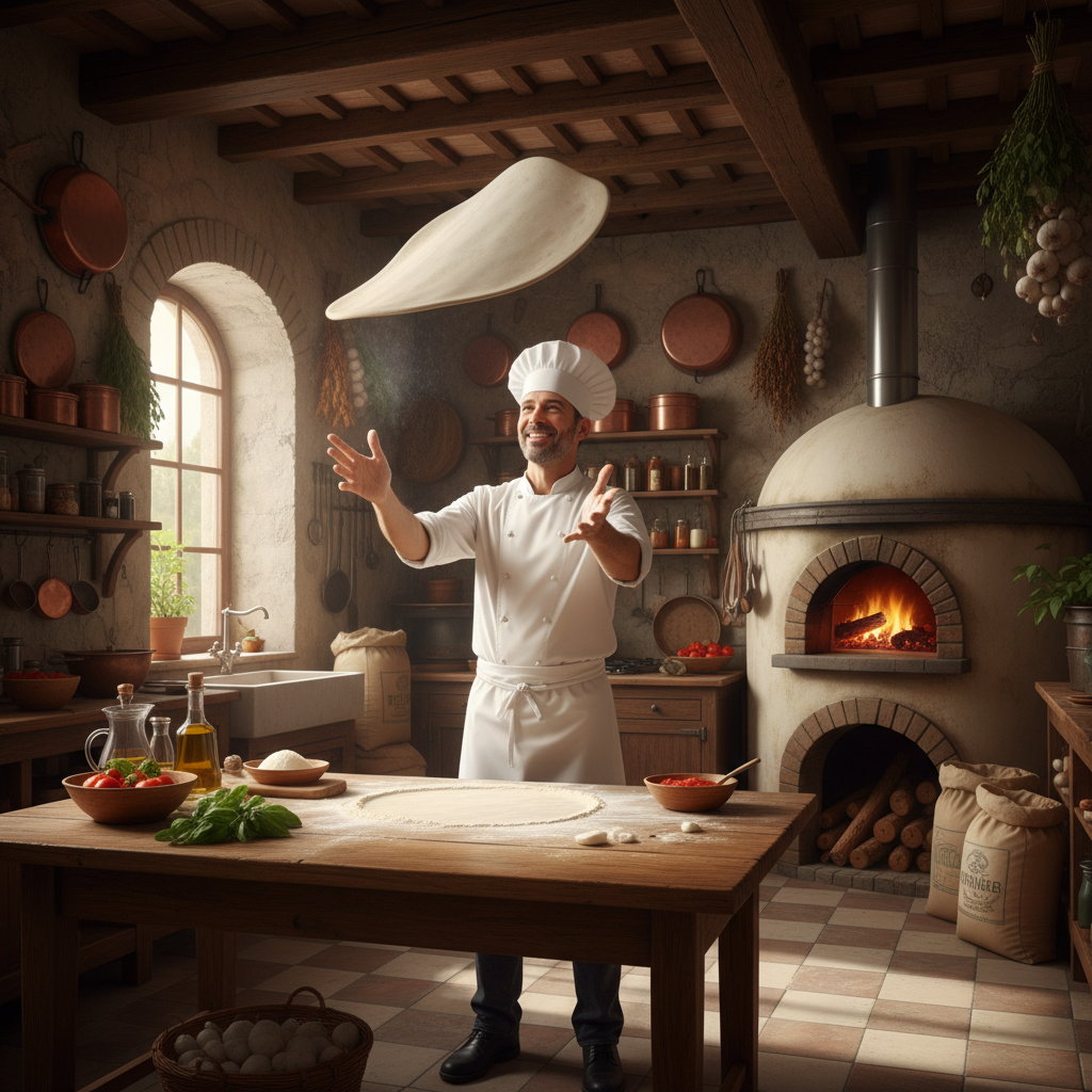 Chef tossing pizza
