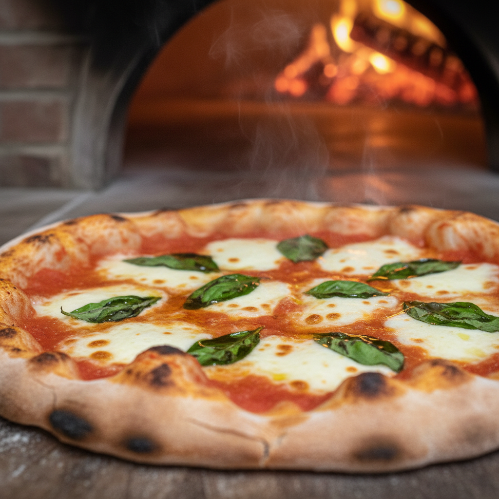 Wood-fired Margherita pizza